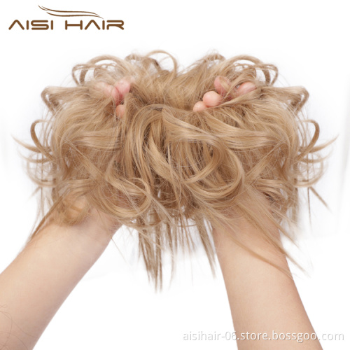 Aisi Hair Synthetic Donut Blonde Chignon Curly Bun Pad Chignon Elastic Band Ribbon Ponytail Rope Rubber Hair Extension For Women
